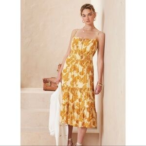 NWOT Banana Republic Yellow Floral Tiered Midi Dress